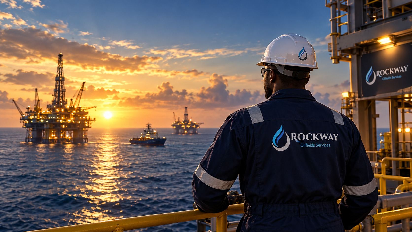 Engineer viewing offshore rigs