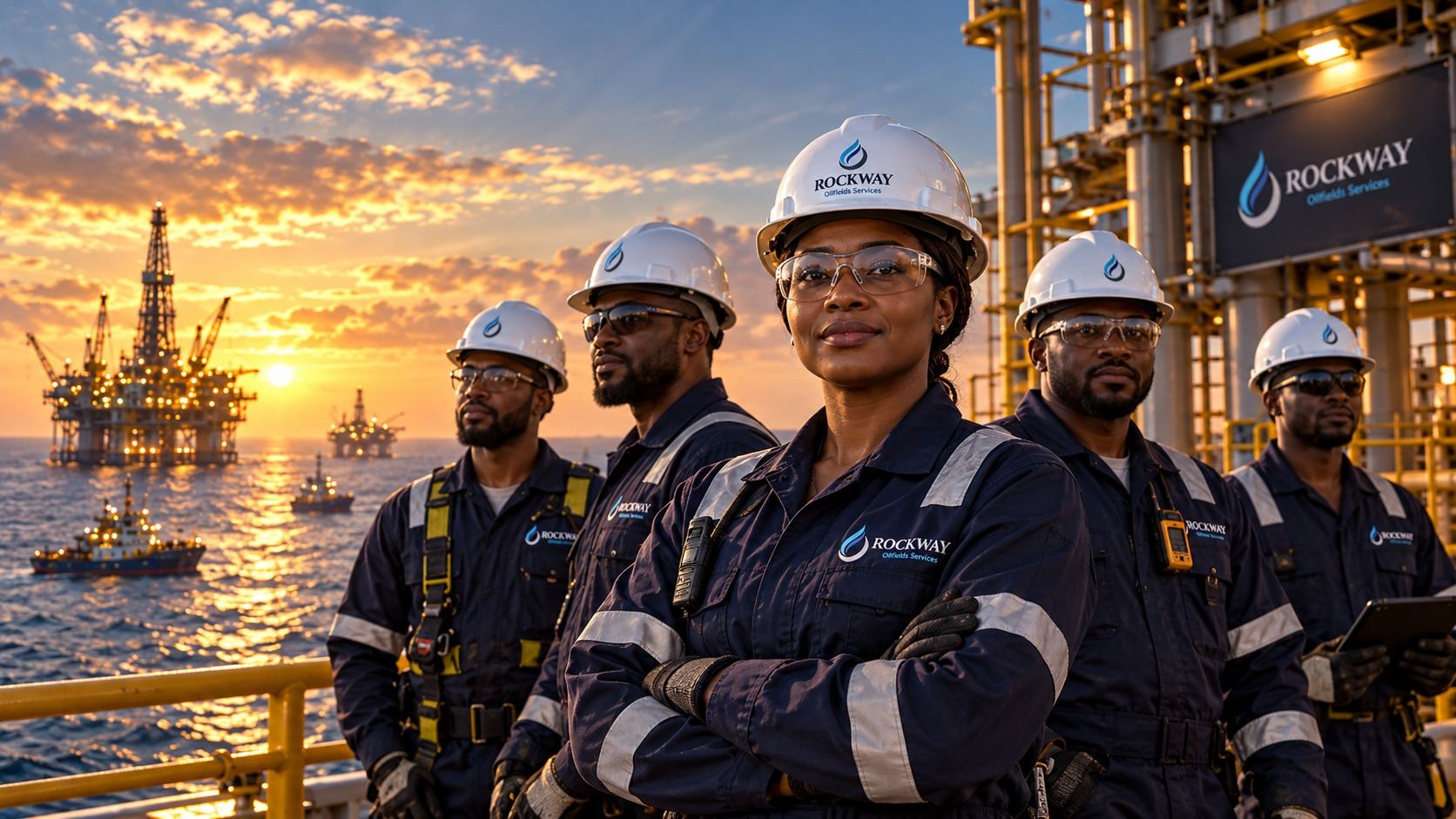 Rockway Oilfields Services field crew on an offshore platform